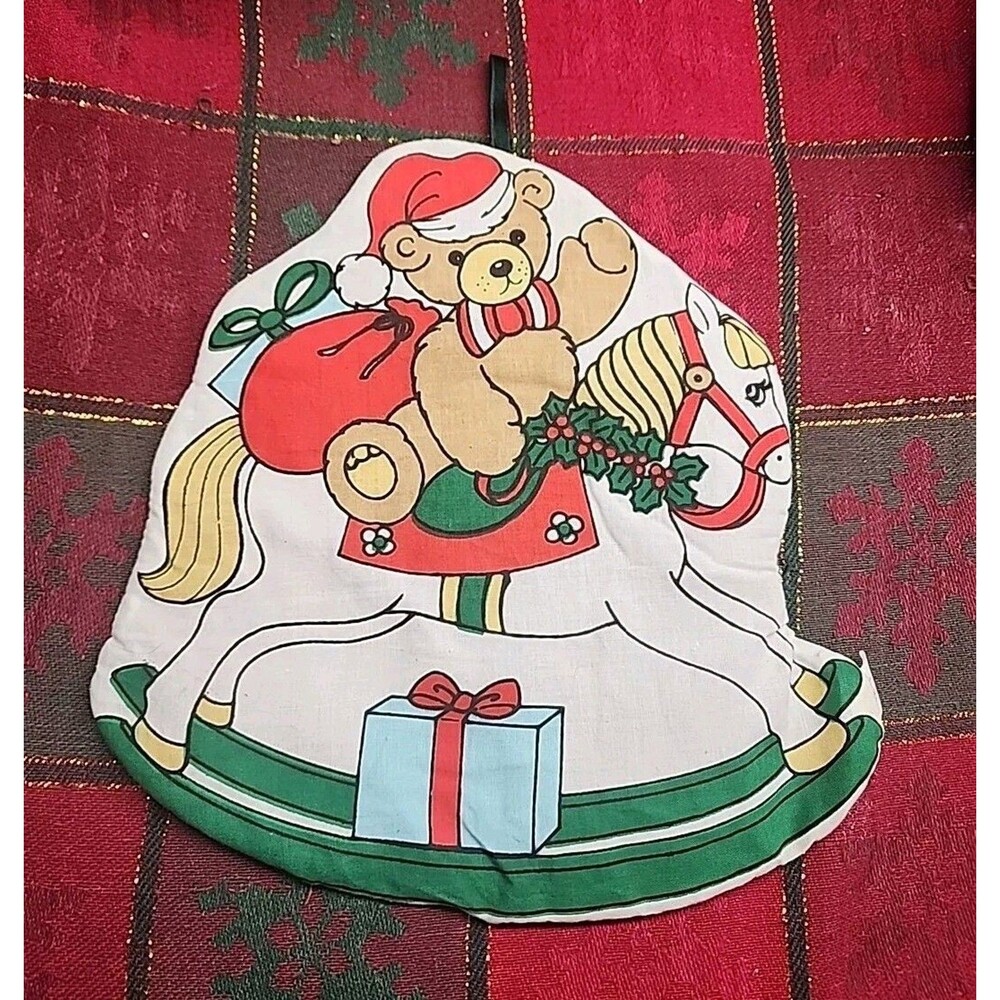 Loomco 1994 Vintage Pot Holder Christmas Teddy Bear Rocking Horse Holiday